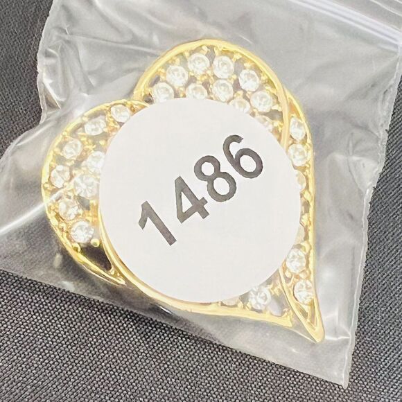 Vintage Rhinestone Crystal Brooch Lacy Filigree Heart Gold Tone BEAUTIFUL 1486 - Picture 8 of 8